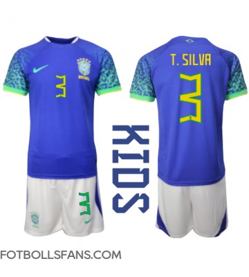 Brasilien Thiago Silva #3 Replika Bortatröja Barn VM 2022 Kortärmad (+ Korta byxor)